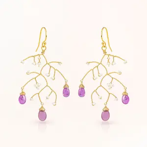 Pink Sapphire and Pearl Branch Earrings