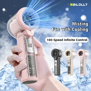 Portable Handheld Mini Fan with Ice Mist Cooling Spray, 100-Speed Adjustable USB Rechargeable Personal Desk Fan, 3000mAh Battery Operated Water Misting Fan for Travel, Outdoor, Camping, Makeup, Summer Cooling Essentials