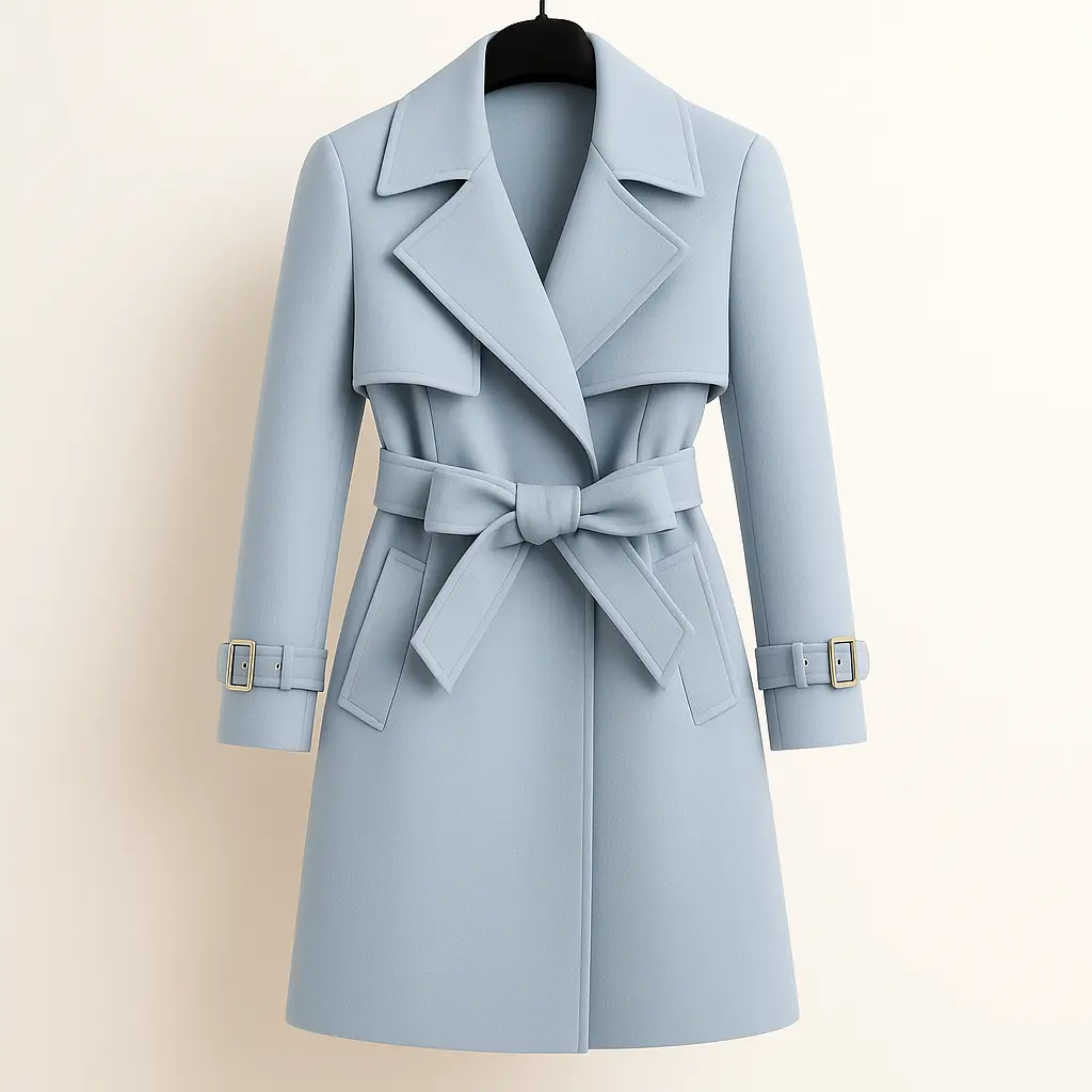 Women's Timeless Belted Trench Coat - Elegant Solid Color Long Sleeve Outerwear for Spring & Autumn - Chic & Sophisticated Fit Light Womenswear