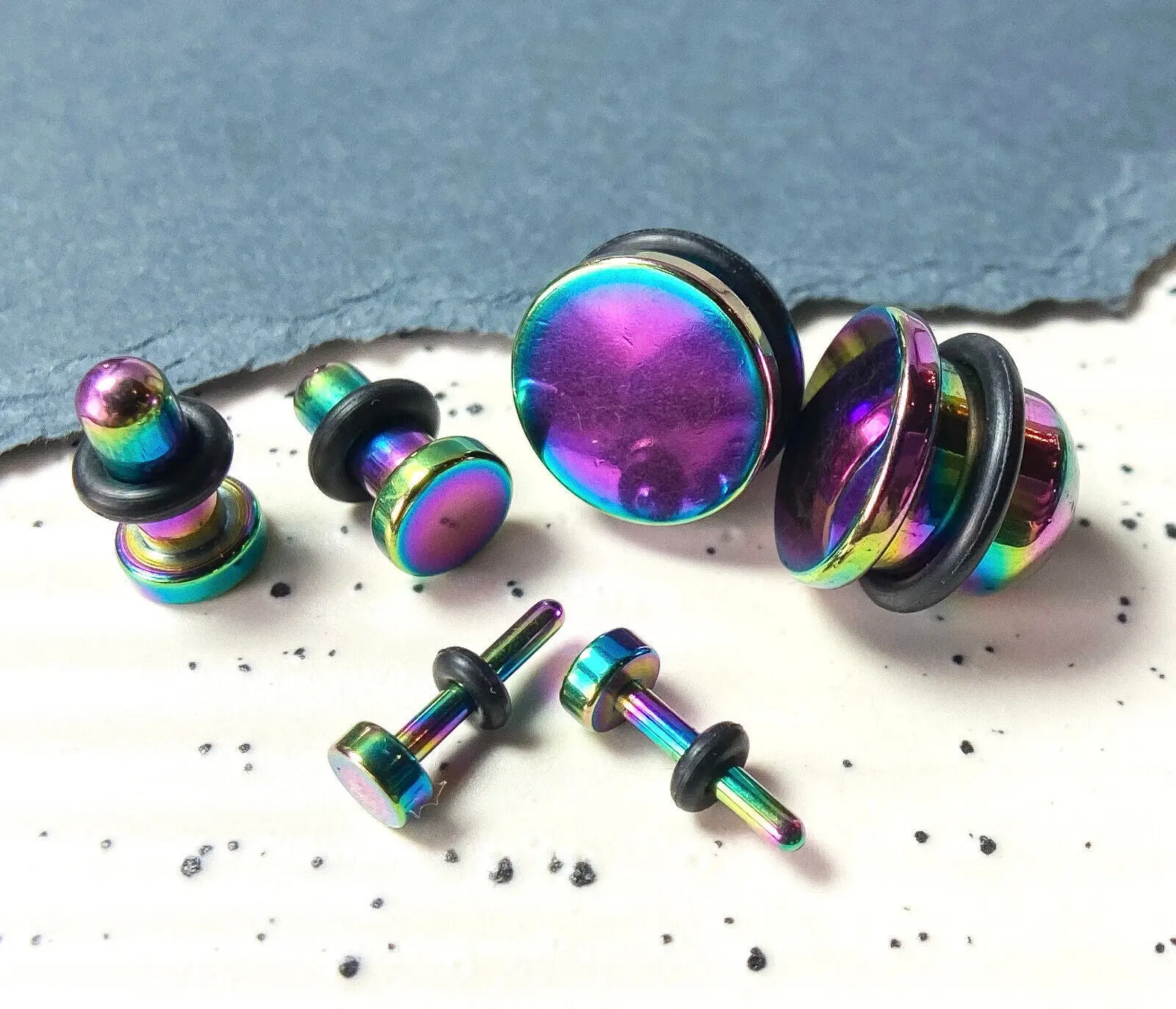 PAIR 316L Surgical Steel Rainbow Flat Head Plugs Tunnels Gauges Body Jewelry