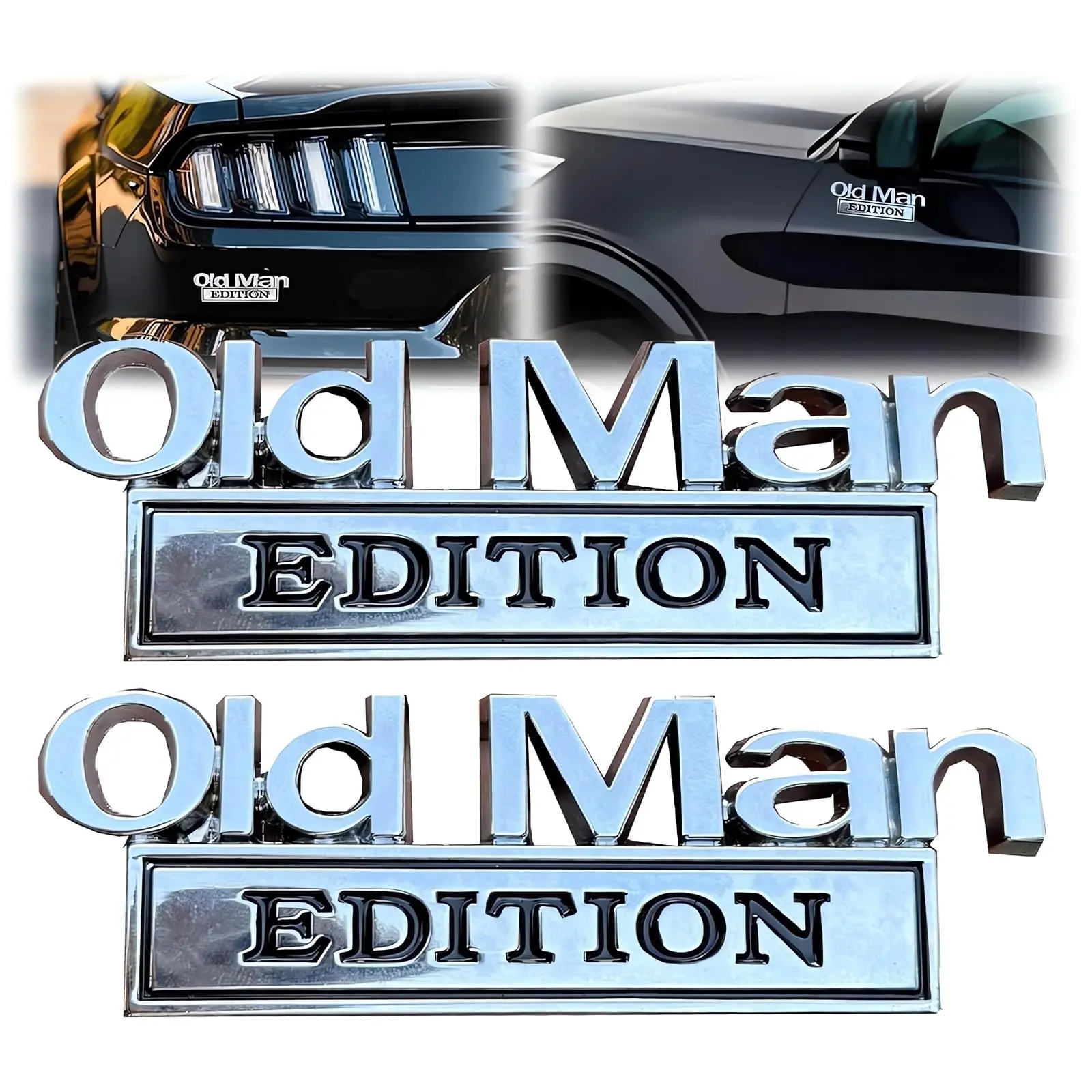 Old Man Edition 3D Metal Car Emblem Badge - Rustproof Decal Sticker for Truck SUV Fender Tailgate Bumper Door, Universal Vehicle Nameplate Accessories, Chrome Black Silver Red Logo, Decal For Cars, Cars Accessories