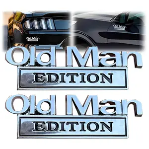 Old Man Edition 3D Metal Car Emblem Badge - Rustproof Decal Sticker for Truck SUV Fender Tailgate Bumper Door, Universal Vehicle Nameplate Accessories, Chrome Black Silver Red Logo
