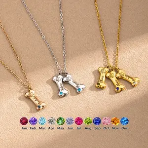 N1558 Custom Dog Bone Engraving Name Pendant Stainless Steel Birthstone Lettering Pet Necklace Commemorative Jewelry