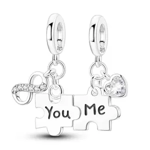 MULA S925 silver plated infinity love puzzle pendant with "You and Me" engraved on it, sparkling CZ heart, perfect romantic friendship gift for women, coordinates with Pandora bracelets and necklaces