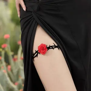 Gothic Red Rose Spike Band - Dual Wear Thigh Garter & Choker