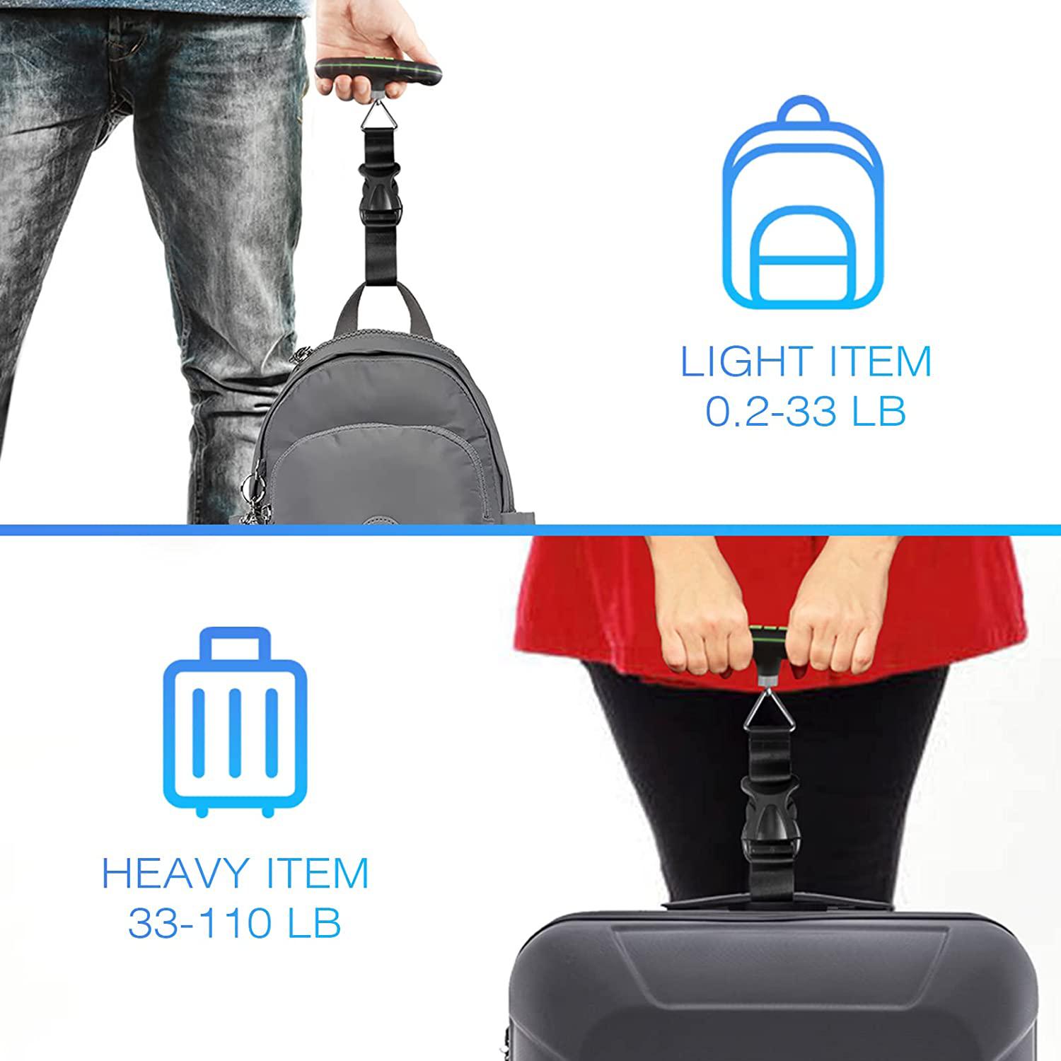 Luggage Scale, 110lb/50kg Digital Travel Scale with Tare & Hold Function, Backlit LCD, Unit Switch, Portable Handheld Scale for Suitcases, Backpacks, Packages and Pets