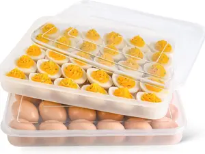 Deviled Egg Carrier with Lid,2 Pack Deviled Egg Containers with Lid,Deviled Egg Carrier Tray for 60 Eggs Clear Egg Holder Dispenser for Refrigerator Home Kitchen Boxes Organiser