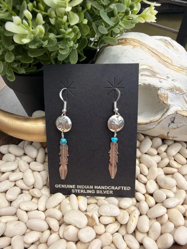 Marvin Arviso Turquoise Feather Earrings