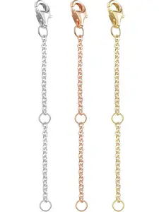 3Pcs Sterling Silver Necklace Chain Extenders in Gold, Rose Gold and Silver Strong Lobster Clasp Bracelet Anklet Necklace Extenders Set for Women Adjustable Length 2" 3" 4"