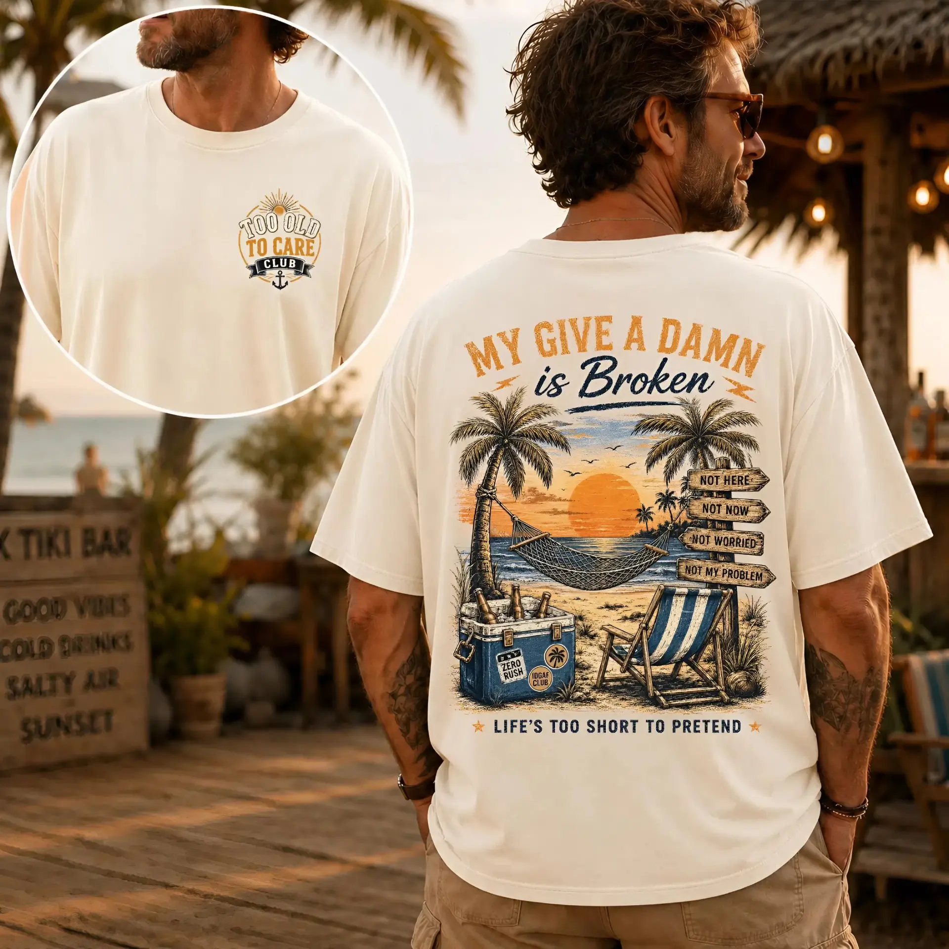 Comfort Colors My Give A Damn Is Broken 2 sides Shirt, Too Old To Care Club Tee, Sarcastic Unhinged Humor Tshirt, Funny Beach Vacation Gift, Retro Summer Tee