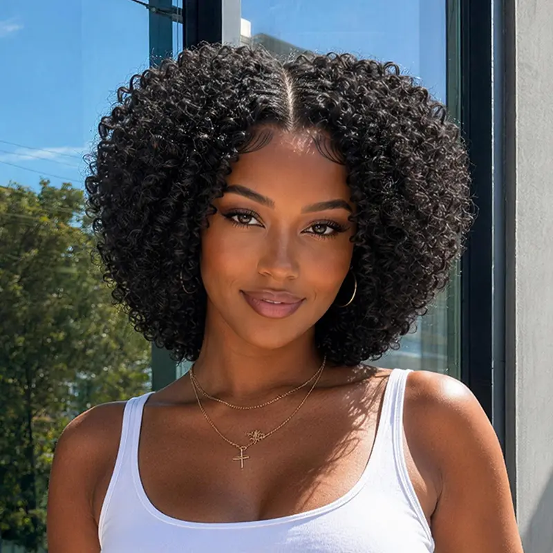 [New Arrival] Frodio Veralux™ Blend Human Hair Short Jerry Curly Wig | Glueless, Pre-Cut Lace, Full & Fluffy, Wear & Go, Wigs for Black Women