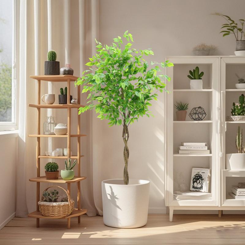 5.2'/5.9' Artificial Ficus Tree, Tall Fake Potted Ficus Tree With Planter, Realistic Texture Potted Faux Ficus Tree For Foyer Porch Decor Home Office Living Room Bedroom