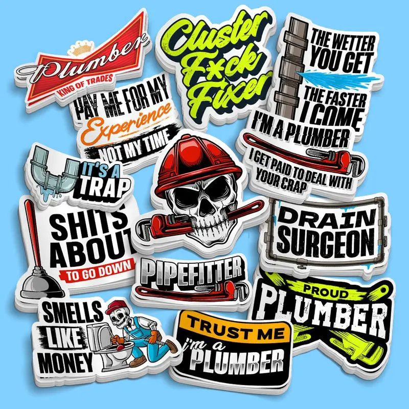 2-Pack Plumber Best Sellers Vinyl Sticker Sets – Total 30 Plumbing & Pipefitter Decals for Toolboxes, Hard Hats, Tumblers, Laptops, Work Gear & Gag Gifts