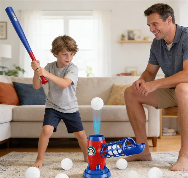 Kids' Baseball Training Set - 10 Balls, Lightweight Retractable Bat, 1-Press Button Pitching Stand, Compact Design, Ideal for 5-12 Year Old Beginner Practice & Outdoor Activities, One-Press Button