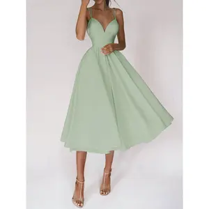 V-neck Suspender Fashion A-Line Strap Maxi Dress