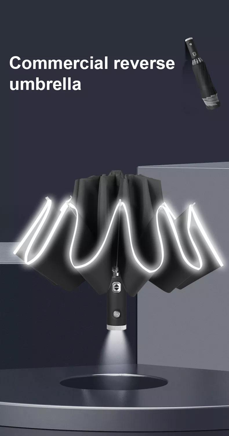 LED Umbrella Male Fully Automatic Reverse Umbrella Female Dual Purpose Folding Automatic Umbrella Large Size