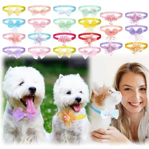 22 Pcs Adjustable Bow Tie Fashionable Pet Collars Flower Neck Tie Dog Bow Tie Collar for Dog Cat Fashion Accessories