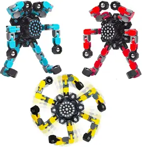 Transformable Fingertip Spinner Gyro 3-Pack - Multi-Choose Sensory Fidget Toys for Kids & Adults - Ergonomic Design, Smooth Rotation, Stress Relief, Robot Shapes, Portable, Durable Plastic, Blue Yellow Red