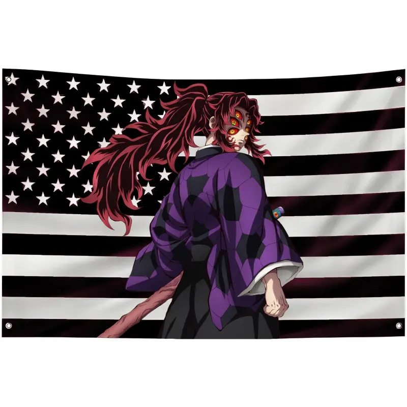 Kokushibo American Flag Demon Slayer Anime Banner Kimetsu No Yaiba Outdoor Garage Flag Print Tapestry Decor Polyester Tapestry