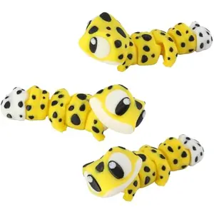 3D Printed Articulated Gecko Fidget Toy 3 Pack – Flexible Cute Animal Desk Decor, Adult Fidget Collectible – 3D Printed in USA