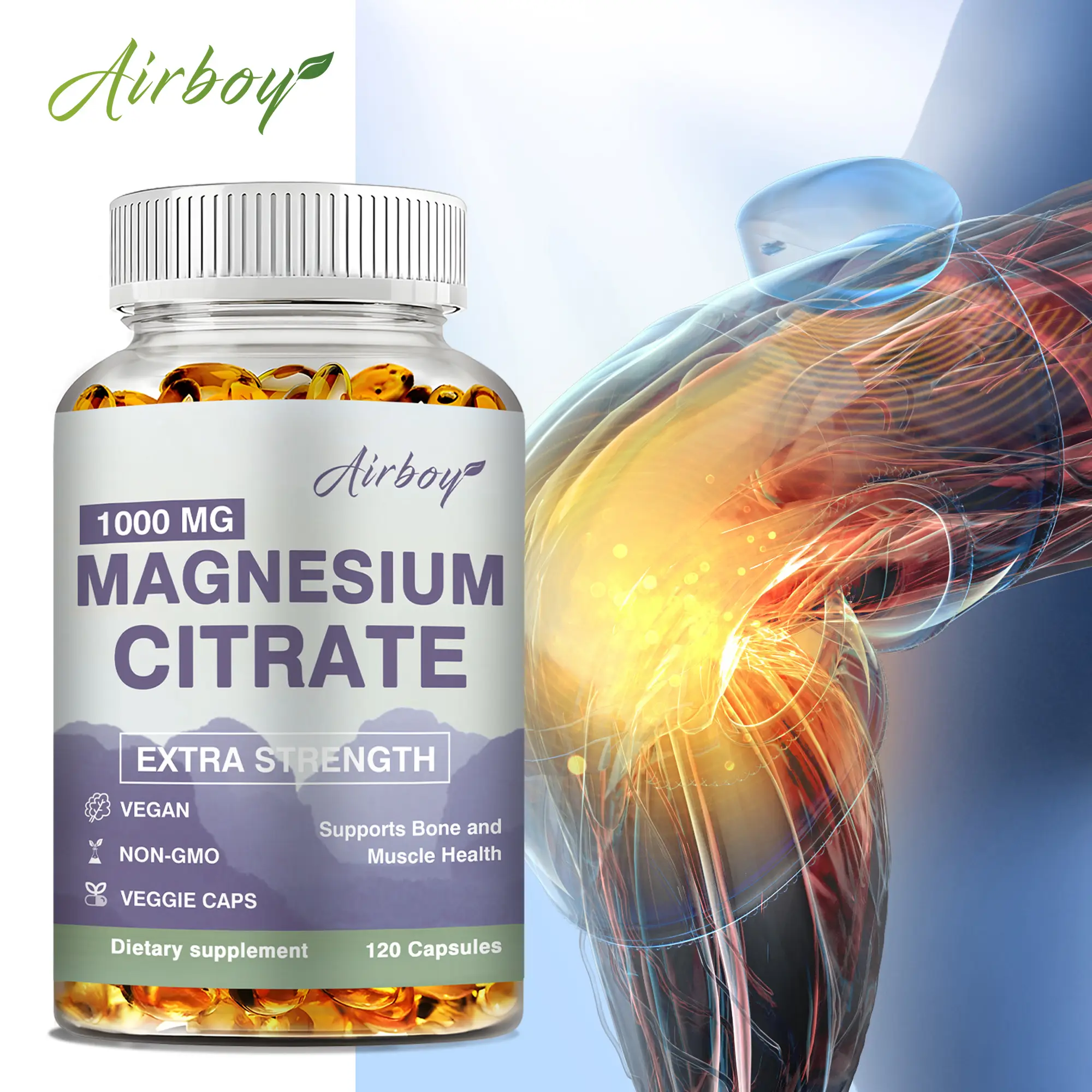 Magnesium Citrate 1000 mg - Maximum Absorption Magnesium Powder Capsules for Support of Muscle, Nerve, Bone and Heart Health, High Absorption Citrate