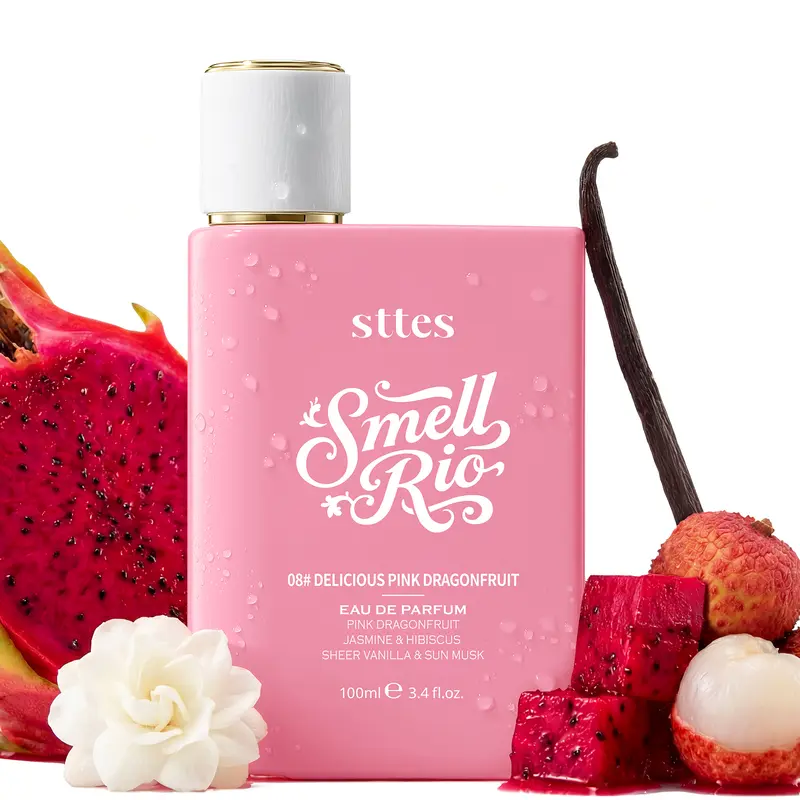 Sttes Smell Rio 08# Women's EDP Fragrance Perfume, Fruity Floral Scent with Pink Dragonfruit, Lychee, Jasmine, Hibiscus, Vanilla Musk, Sun Musk, 100ml/3.4 Fl Oz (3 to 3.9 fl oz) Beach Culture Scent, 24 Months Shelf Life, Unisex Adult Fragrance,familyfun