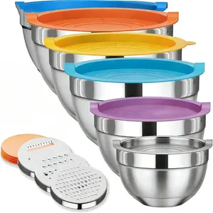 23PCS All-in-One Stainless Steel Mixing Bowls Set | Nesting Stackable with Lids, Graters, Whisk & Baking Utensils for Kitchen