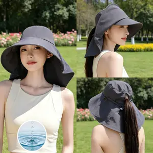 Wide-Brimmed Sun Bucket Hat - Korean Style, Double-Layer, Quick-Drying, Waterproof, Adjustable, with Fashion Shawl for Spring/Summer Outdoor Use