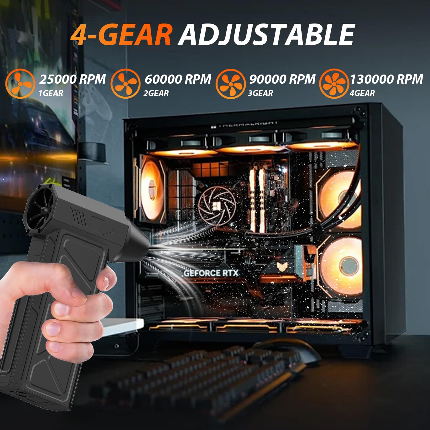 Compressed Air Duster, 130,000 RPM Keyboard Cleaner, Replace Compressed air can, Computer Accessories for Outdoors, PC, Electronics, Snow and Car Dust Off