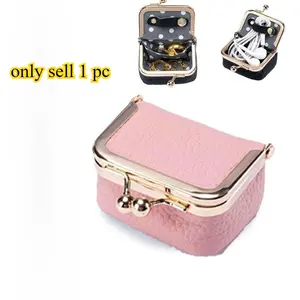 Leather jewelry travel bag mini portable storage box with kiss lock and anti-dumping design, stable small jewelry box for storing earrings, rings and travel coin purses, Money Organizer Box, Lockable Jewelry Organizer