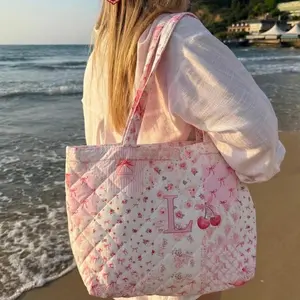 Quilted Patchwork Tote Bag Large Quilted Floral Bag Pretty Soft Durable Tote Bag Bridesmaid Bag for Her Weekend Bag