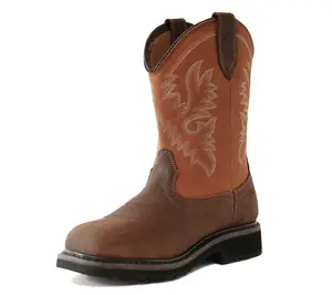 TINLIMHOM Men's Square Steel Toe Western Cowboy Boots Full Grain Leather Waterproof Oil & Slip Resistant Shock Absorption Safety Shoes for Farming Riding Ranch & Construction Worker sneake