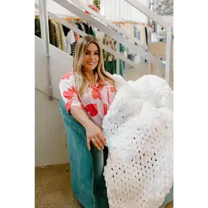 Branded Weighted Hand-Knitted Throw Blanket in White