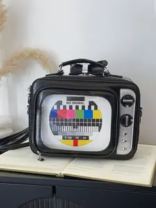 Vintage TV Shape Crossbody Bag, Quirky Fun Design, Realistic Button Detail, Trendy Street Style Backpack for Men & Women, Casual Trendy Bag