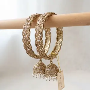 Premium Quality Jhumki Bangles with Intricate Gold Plating and Gemstone Accents for Festive Wear