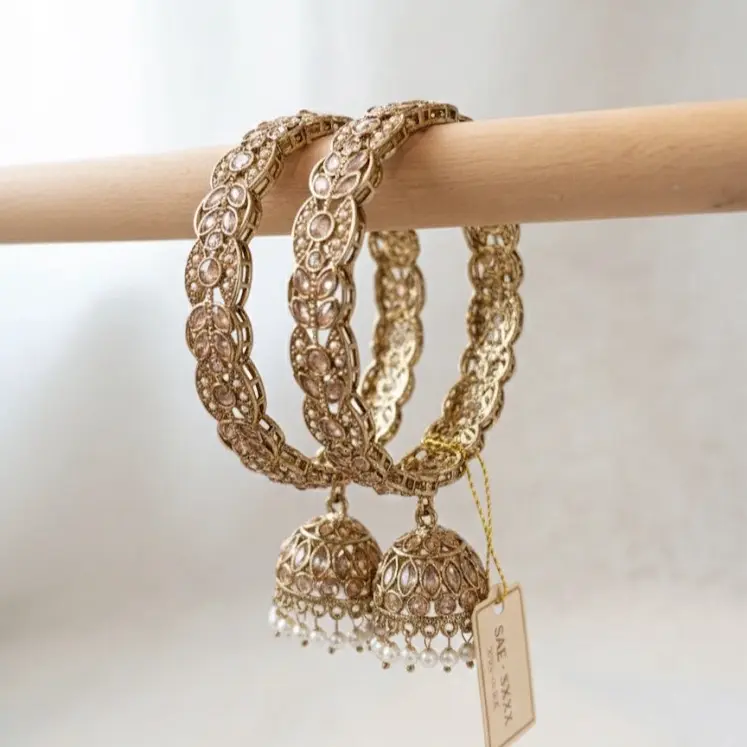 Premium Quality Jhumki Bangles with Intricate Gold Plating and Gemstone Accents for Festive Wear