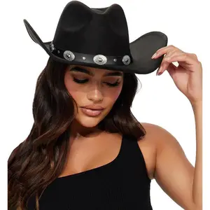 womens western cowboy hats studded pinched cowgirl wide brim fedoras hat with belt buckle size medi