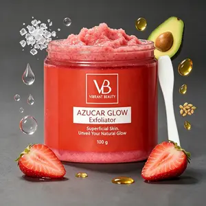 VB Vibrant Beauty AZUCAR GLOW Sugar Exfoliator 100g, Strawberry-Infused Gentle Scrub with Avocado Oil, Natural Skin Smoothing & Glow-Boosting Body & Face Exfoliator