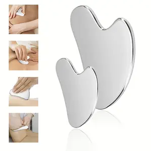 1/2pcs Stainless Steel Heart-Shaped Gua Sha Tool, Anti-Bacterial Facial Massager, Facial Rejuvenation Tool, Skin Tightening Tool for Skin Lifting & Anti-Aging, Hygienic Face Sculpting Board
