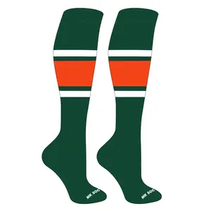 MK Socks Striped Knee High Baseball, Football Socks (B) Dark Green, White, Orange