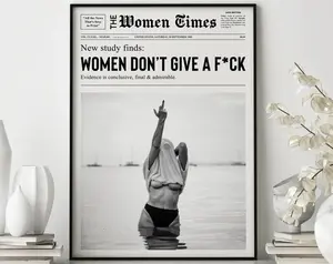 Newspaper Print, Feminist middle fingre Attitudes Art, Newspaper Print, Black and White Wall Art, Vintage Print, Fashion Art