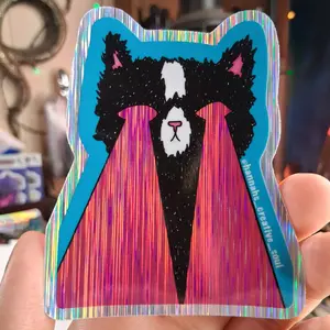 Warp Holographic Pink Lazer Eye Beam Black and White Kitty Vinyl Sticker Weather Proof/Dishwasher Safe