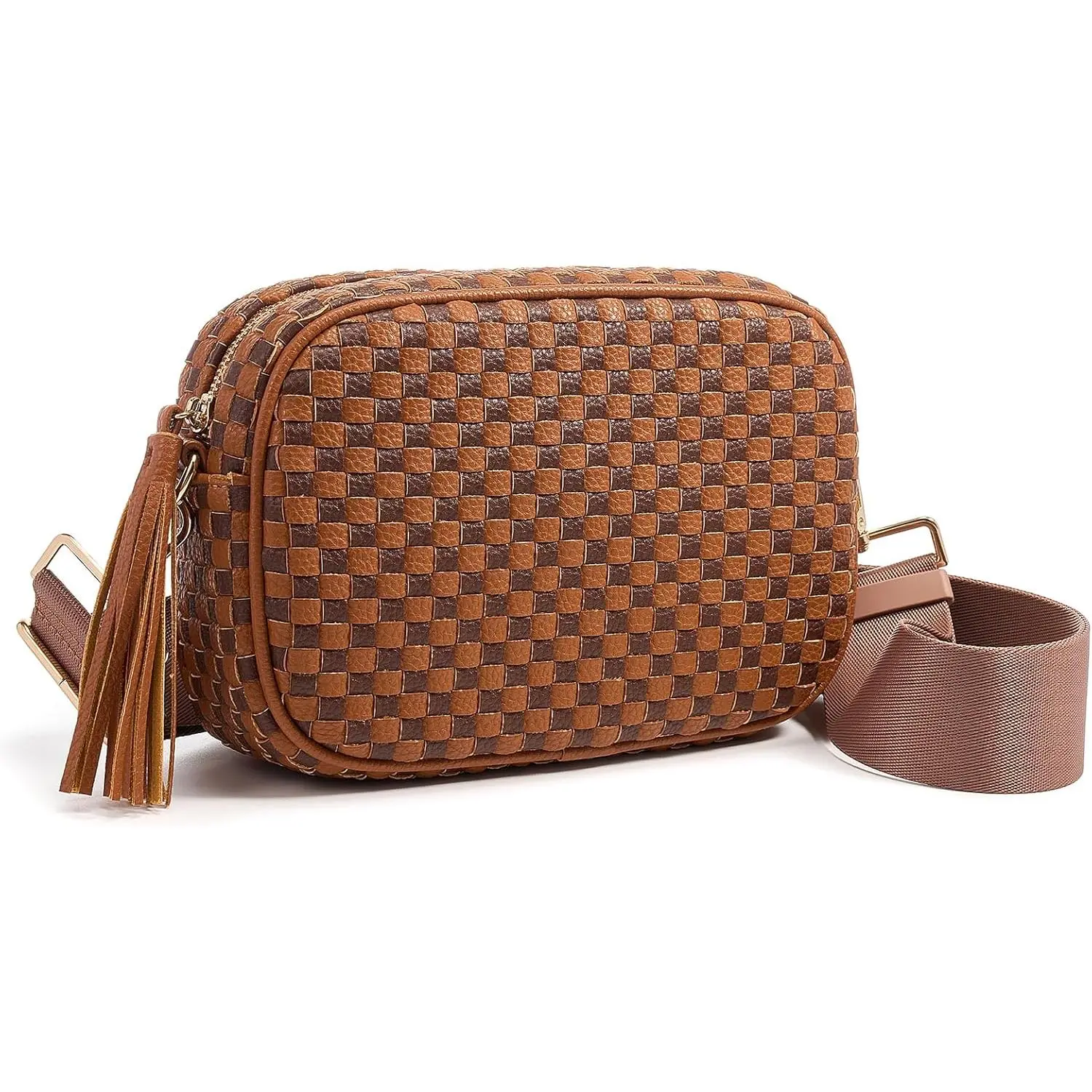 Woven Checkered Crossbody Bag for Women,PU Leather Checkered Clutch Purses Underarm Shoulder Handbag Small Purse Bag for Women Cute Shoulder Bag Square Box Bags Mini PU Leather Top Handle Purses Handbag Shoulder Handbags Wide Strap versatile work plaid  t