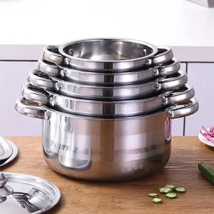 1 Set 410 Thickened Stainless Steel 10-piece Pot Set, 5 Pots, 5 Pot Lids, Pot Top Diameter 20/21/24/26cm 7.8/8.2/9.4/10.3 Inch, Stainless Steel Cookware Kitchen Sets