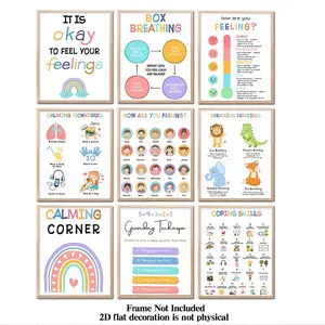 9pcs 8x10inch,No Frames Included, Calming Corner Classroom Posters, Mental Health Therapy Office Decor, Calm Down Corner Coping Skills Wall Art for  Classroom  Homeschool Decoration, Feelings Chart Educational