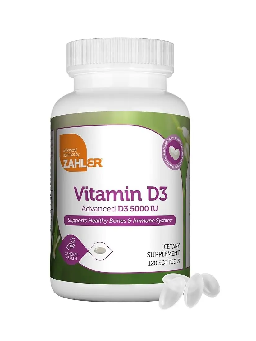 Zahler Vitamin D3 5000 IU K2 Advanced Formula for Bone Health & Calcium Absorption Kosher Vegetarian MK7 Supplement 120 Softgels Made in USA - Healthcare