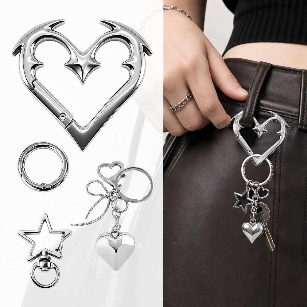 3PCS Carabiner Keychain – Star-Shaped Key Ring, Extra-Large Shiny Chrome, Alloy Material, Cute Minimalist Carabiner for Car Keys, Purse, Handbag, Backpack, Bag Charms, Silvery