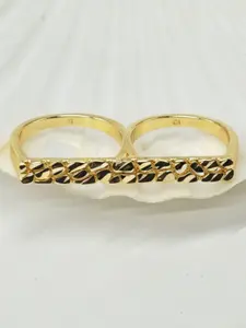 14k Gold Plated Nugget Double Ring, Unisex Daily Wear Jewelry, Unique Gift for Boyfriend Birthday, Anniversary Present