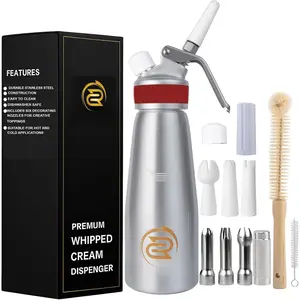 Professional Whipped Cream Dispenser-500ml Whipped Cream Maker With  Grip-Heavy Duty Homemade Whipped Cream Dispenser-Whip Cream Canister With 6 Stainless Steel&Plastic Tips,2 Cleaning Brushes