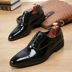 Men's Polished Leather Cap-Toe Oxford Shoes Lace-Up Formal Business Shoes with Hidden Height Boost for Office, Weddings and Special Occasions